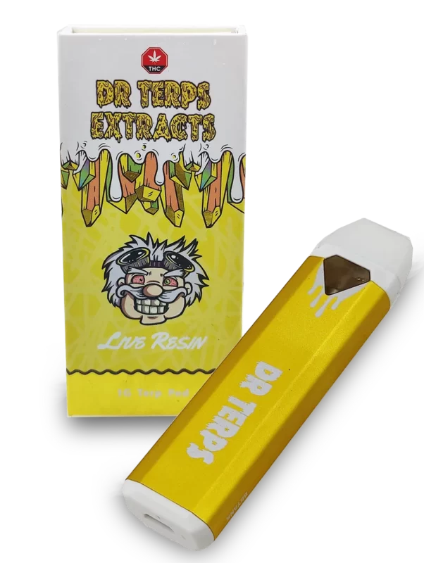 Disposable live resin THC vape pen pods from Dr. Terps Extracts, a premium cannabis product.